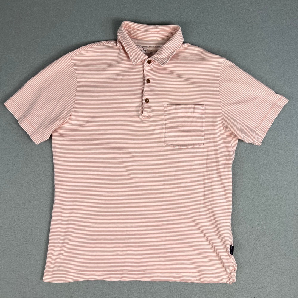 Patagonia Daily Polo Shirt Fits S Striped Pocket Cotton Light Pink White Casual